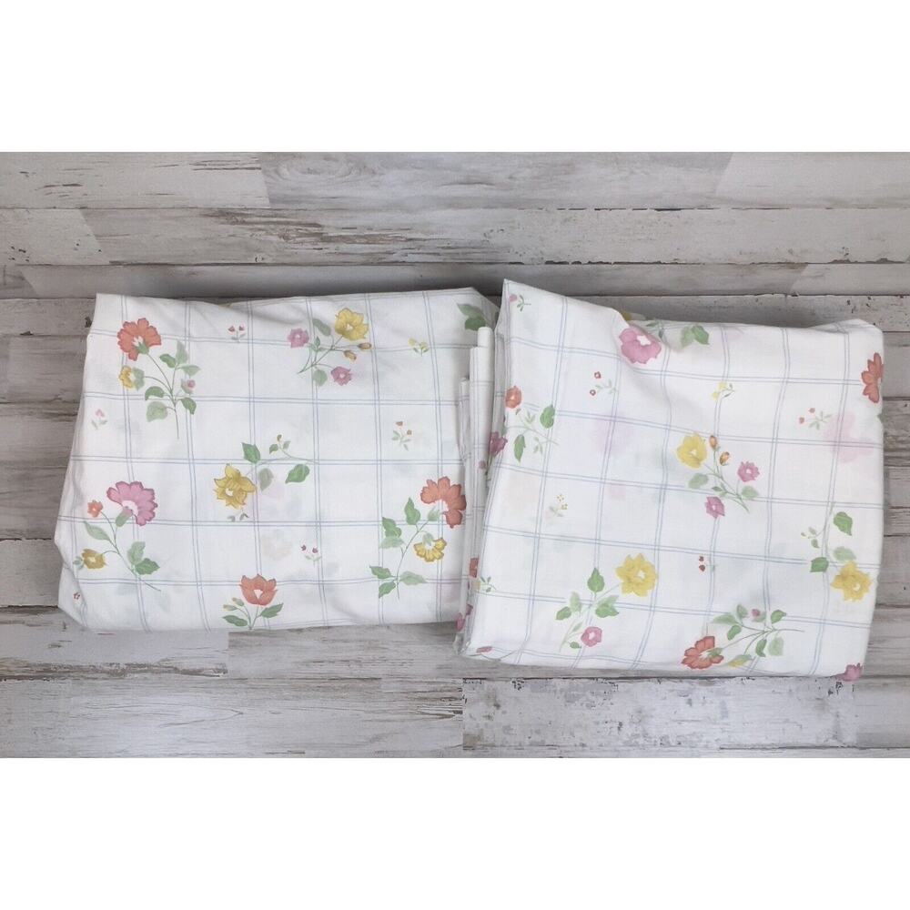 Vintage 1970s Pequot Floral Sheet Set Double Bed Flat Fitted Pastel Cotton Blend